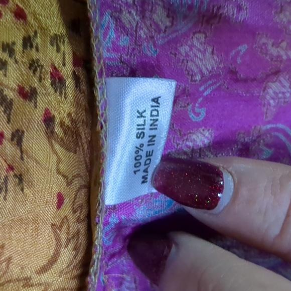 100% SILK kimono duster jacket tie front purple orange and yellow gold w/floral - Picture 10 of 12